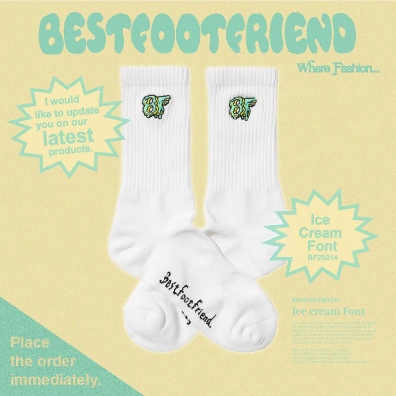 BFF Best foot friend Ice cream Font冰淇淋 刺繡 中筒襪 長襪【BF25014】