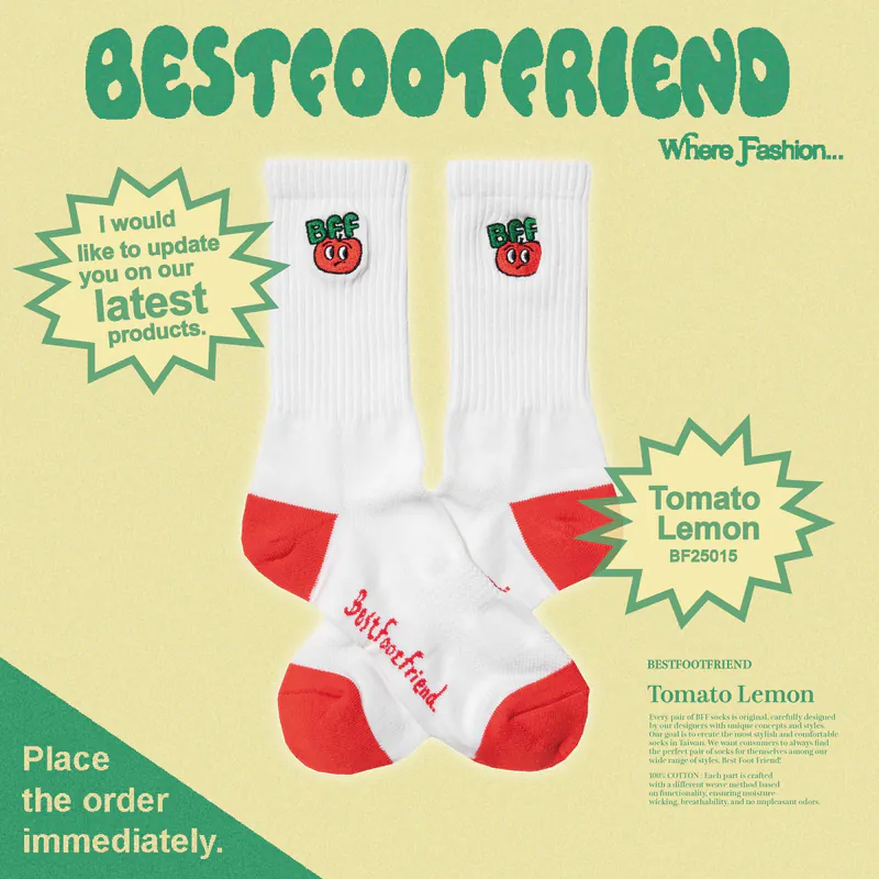 BFF Best foot friend Tomato Lemon番茄檸檬 刺繡 中筒襪 長襪【BF25015】