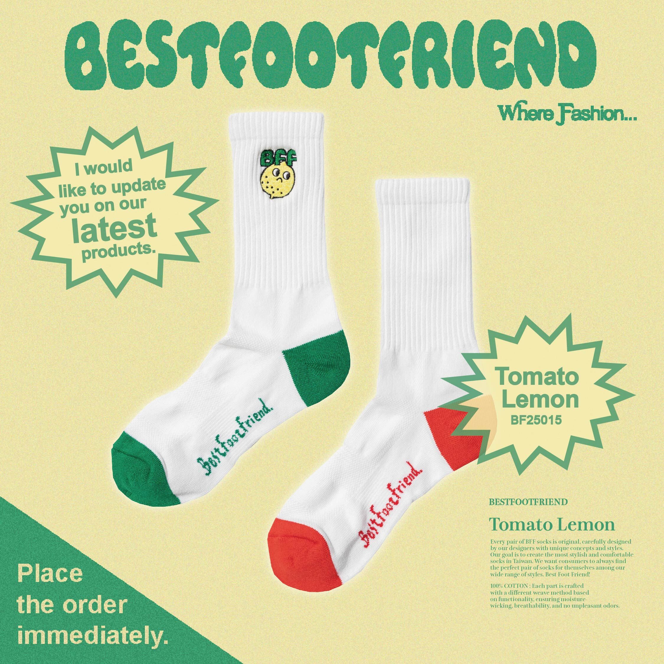 【逢甲 FUZZY】Best Foot Friend Lemon 檸檬 番茄 BFF 襪子 白綠 白紅 BF25015