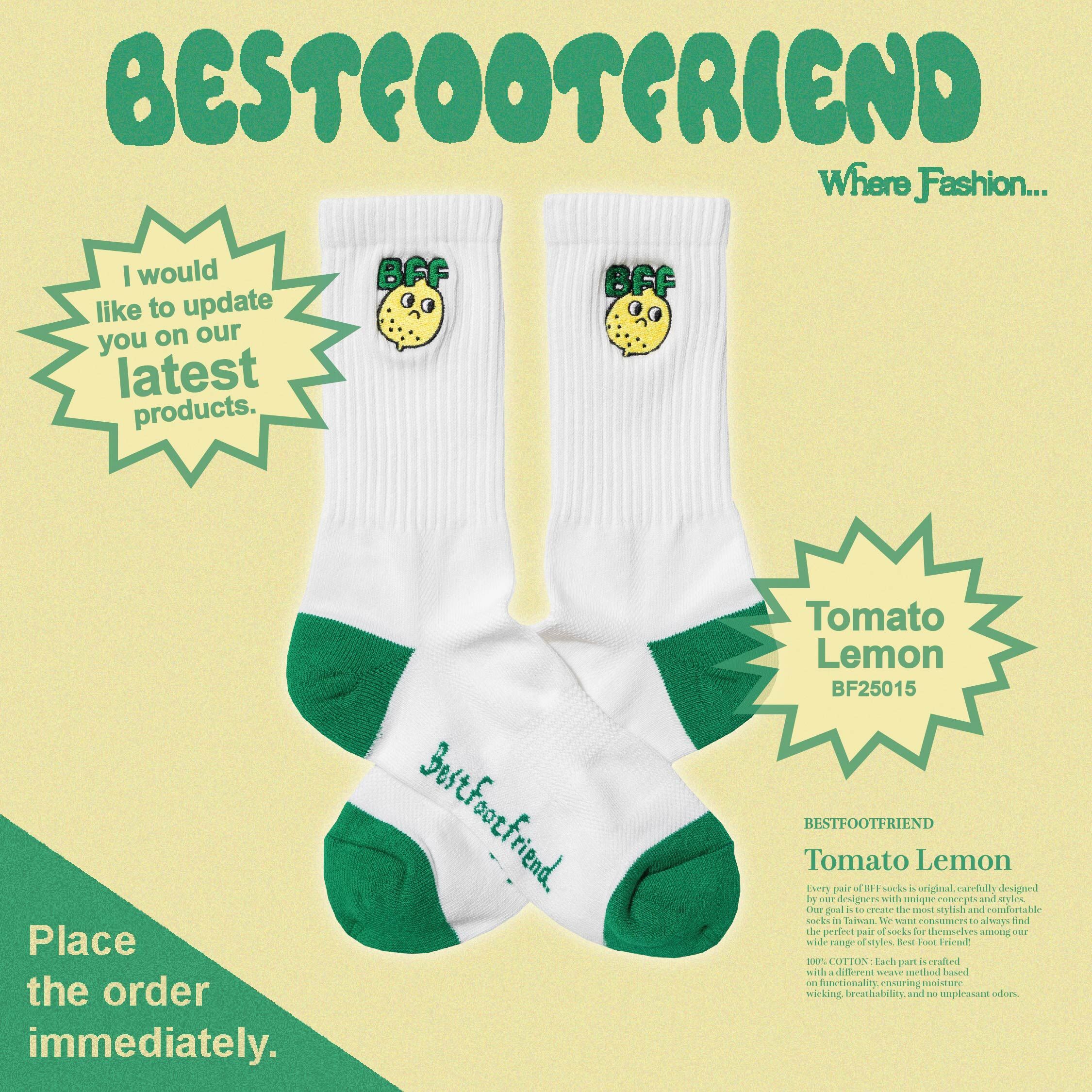 【逢甲 FUZZY】Best Foot Friend Lemon 檸檬 番茄 BFF 襪子 白綠 白紅 BF25015