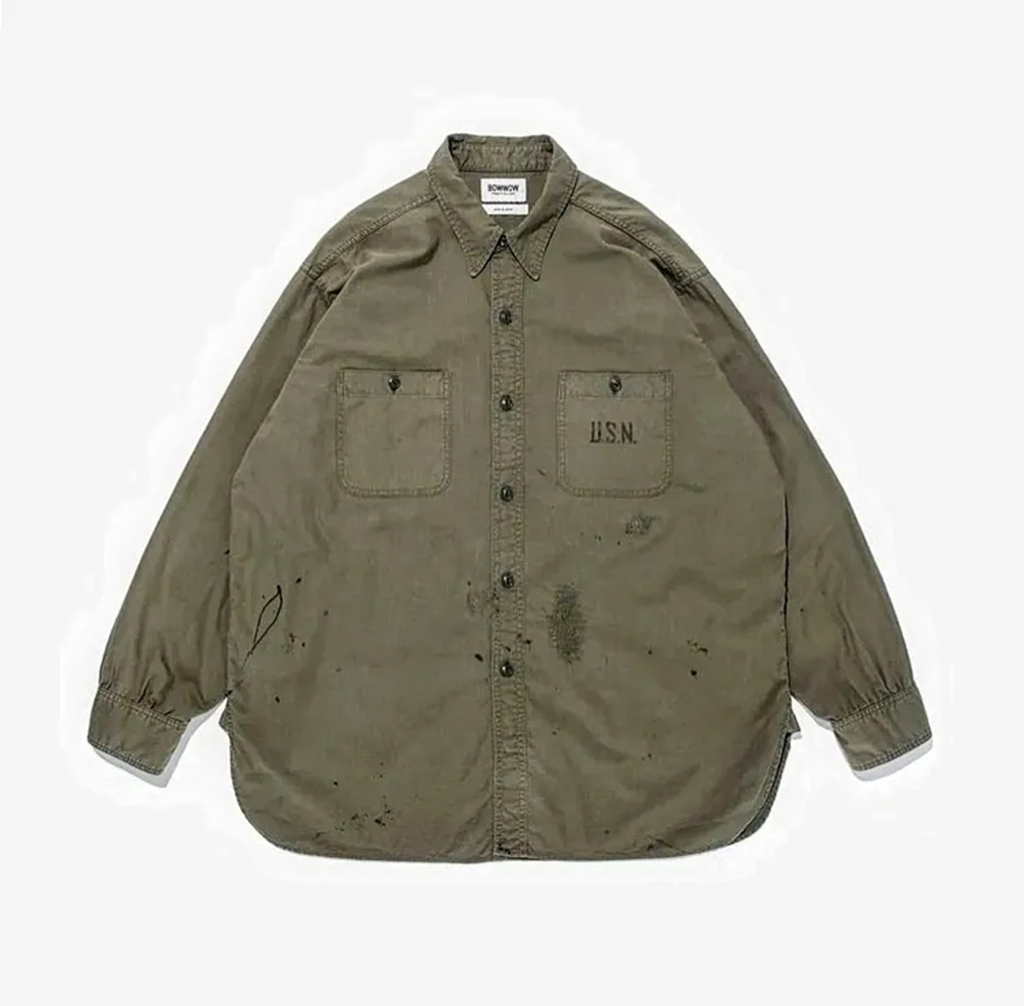 9/19 ON SALE: BOWWOW US ARMY POPLIN N3 SHIRTS L/S - OLIVE AGING PRE ORDER ITEM (預訂中)