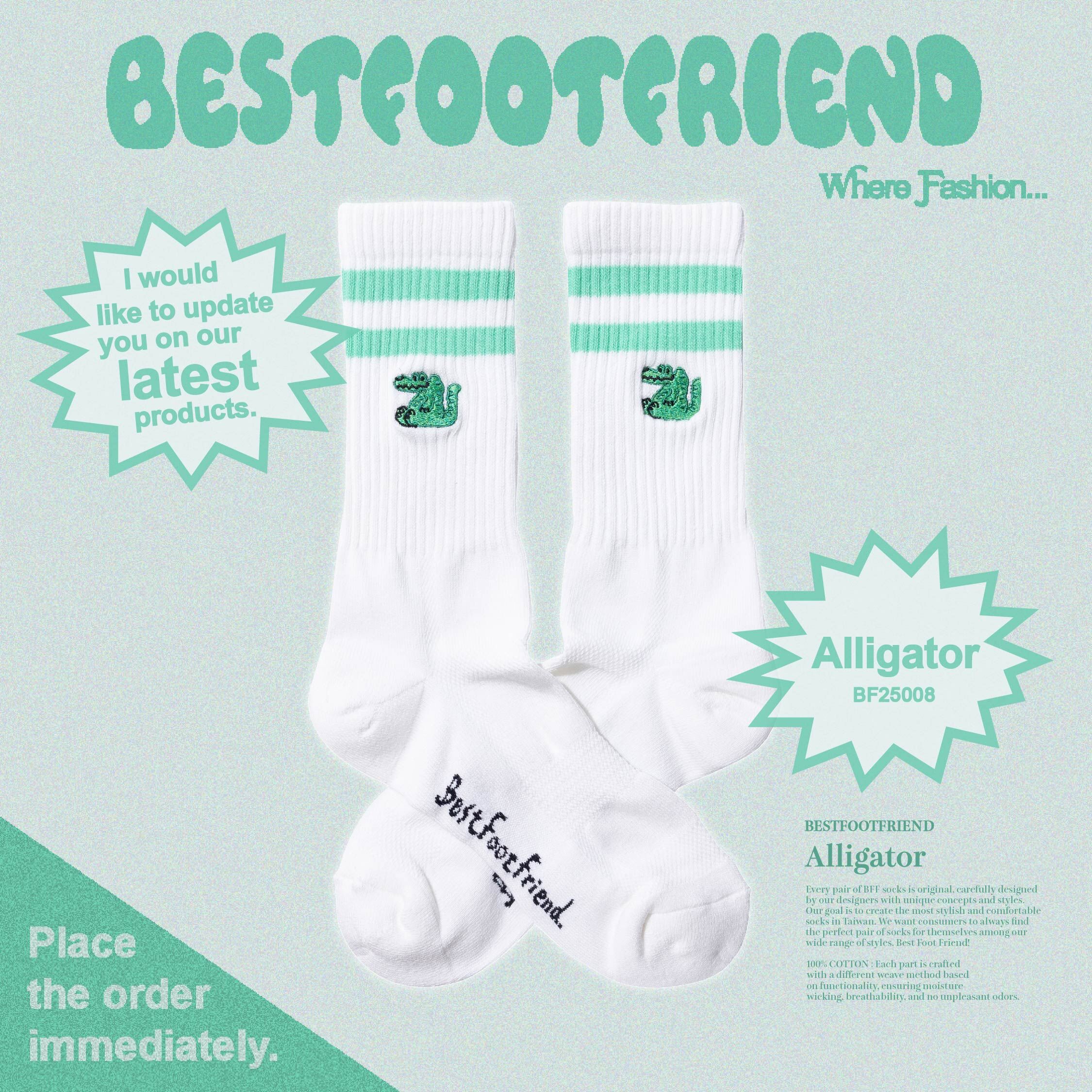 【逢甲 FUZZY】Best Foot Friend Alligator 鱷魚 BFF 襪子 白色 BF25008
