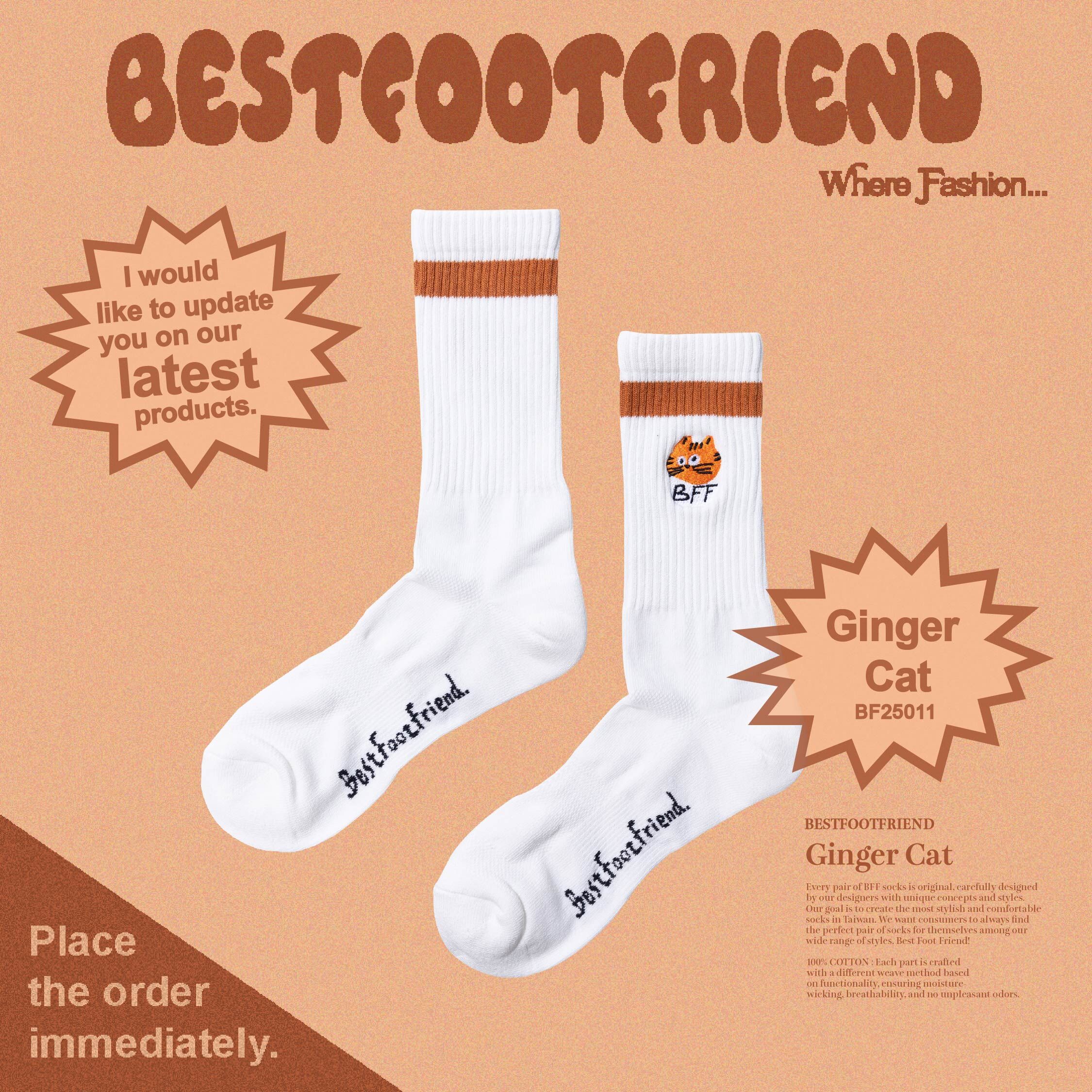 【逢甲 FUZZY】Best Foot Friend Ginger Cat 橘貓 BFF 襪子 白色 BF25011