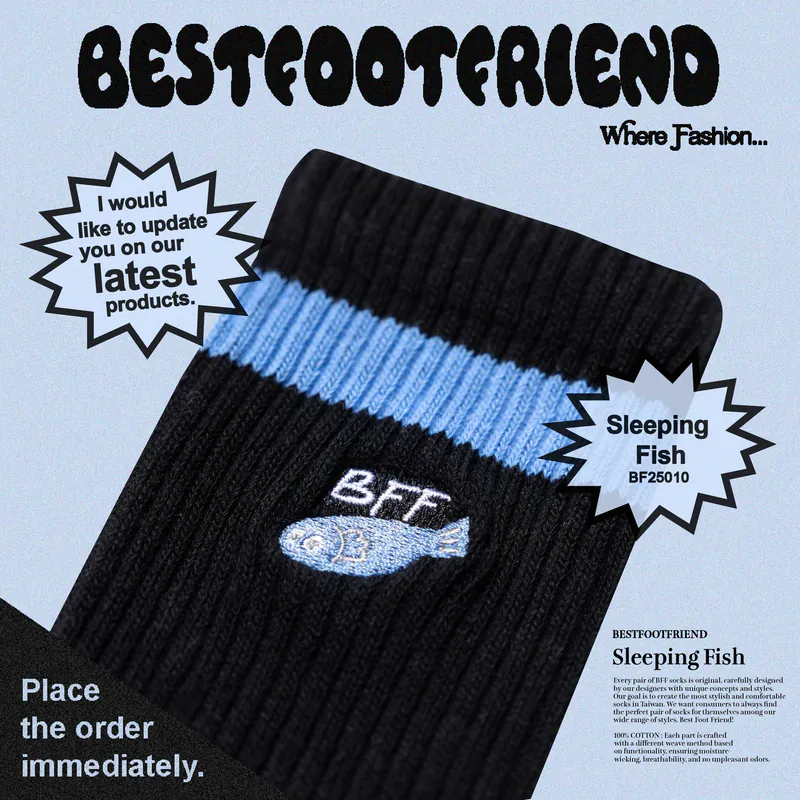 BFF Best foot friend Sleeping Fish睡夢中的魚 刺繡 中筒襪 長襪【BF25010】