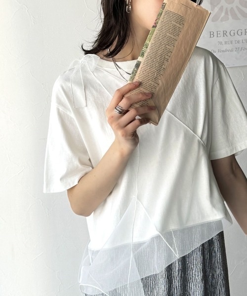 華麗的分層！ 100%棉薄紗對接多路短袖上衣
