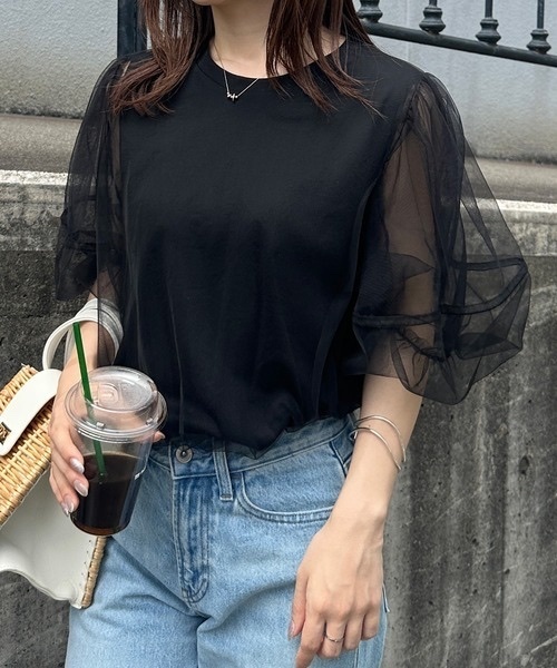 薄紗分層豐盈袖上衣