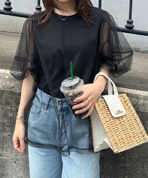 薄紗分層豐盈袖上衣