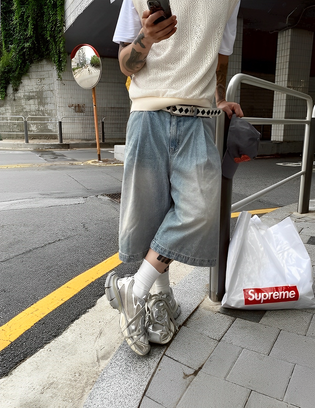 復古 仿舊 水洗 七分 牛仔 短褲 七分褲