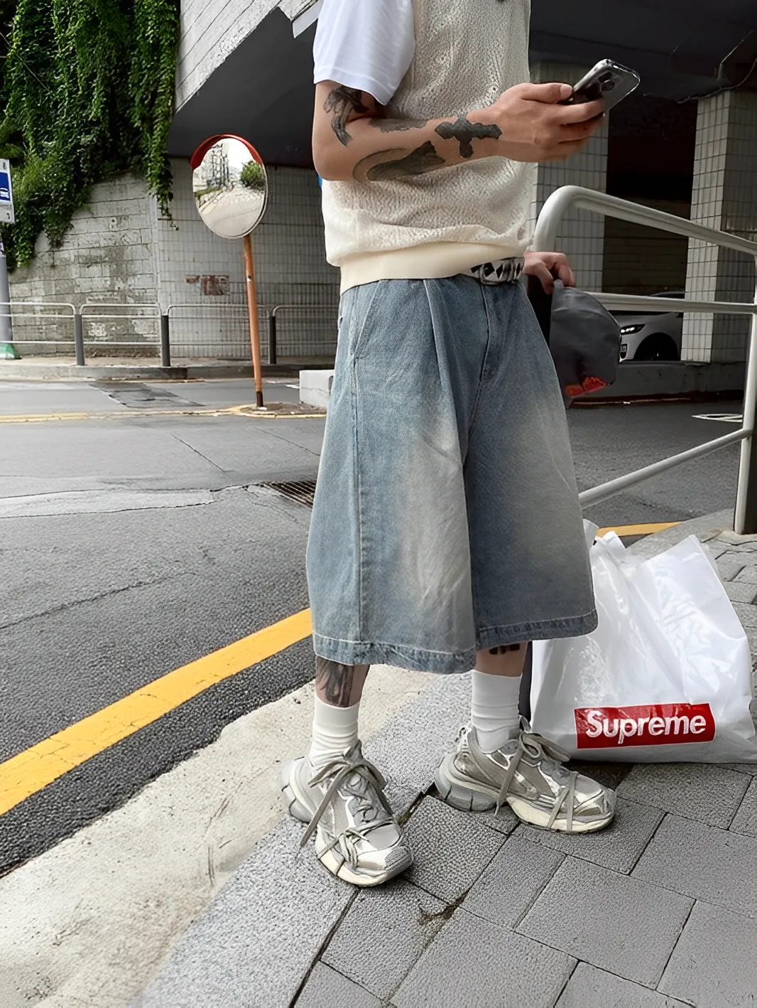 復古 仿舊 水洗 七分 牛仔 短褲 七分褲