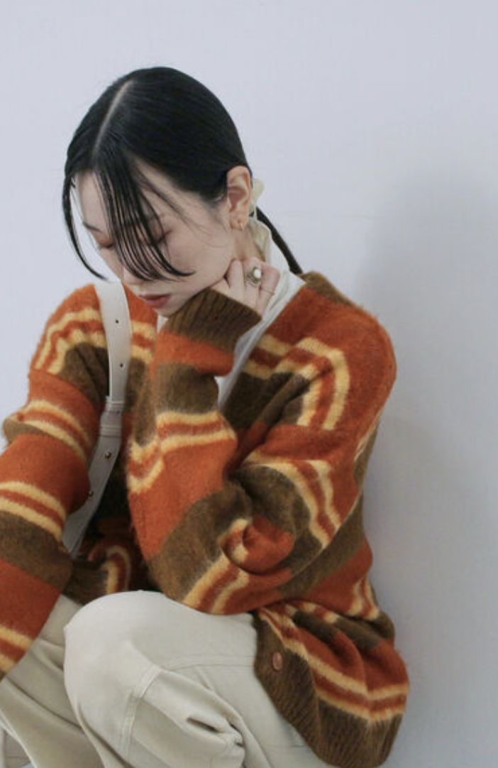 復古風拼色絨毛針織開衫【日本直送】