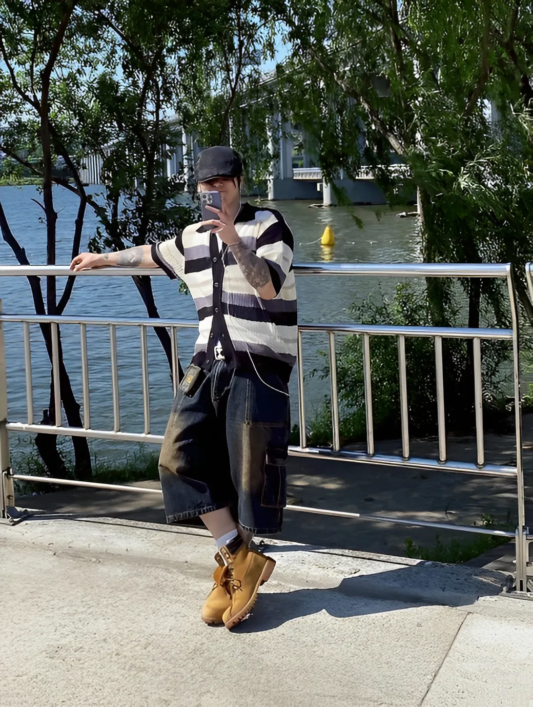 工裝 仿舊 口袋 牛仔 七分 短褲 七分褲