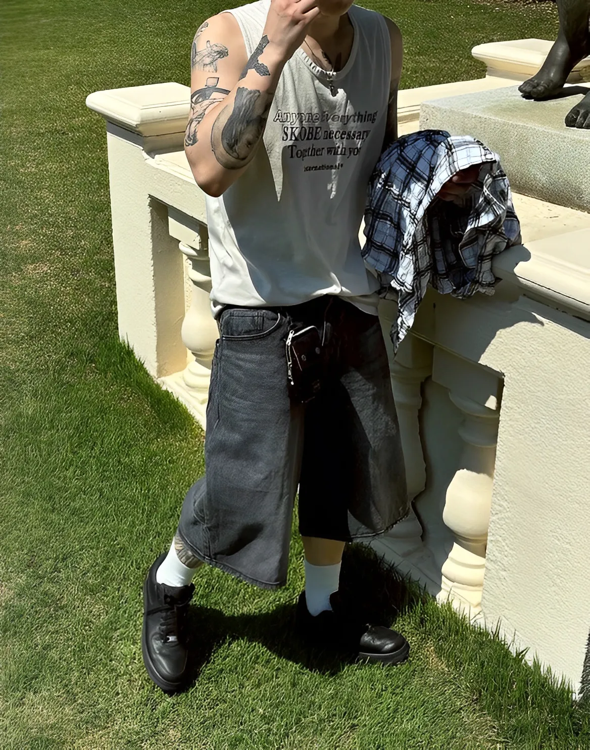 ２色 復古 刷色 畫家 口袋 牛仔 七分 短褲 七分褲