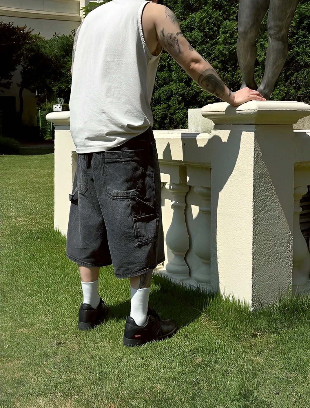 ２色 復古 刷色 畫家 口袋 牛仔 七分 短褲 七分褲