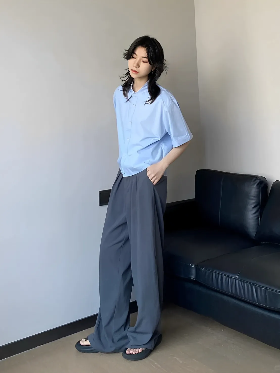 Cleanfit 簡約 質感 百搭 短袖 寬短 襯衫