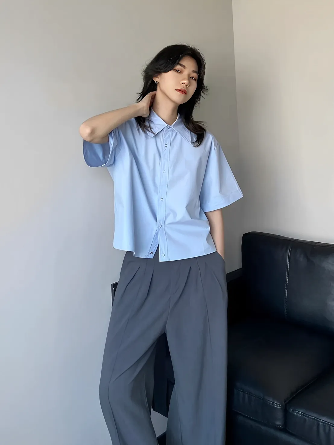 Cleanfit 簡約 質感 百搭 短袖 寬短 襯衫