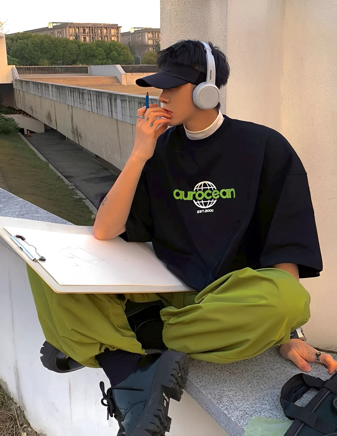 aurocean 雙色 寬鬆 造型 設計 落肩 短袖