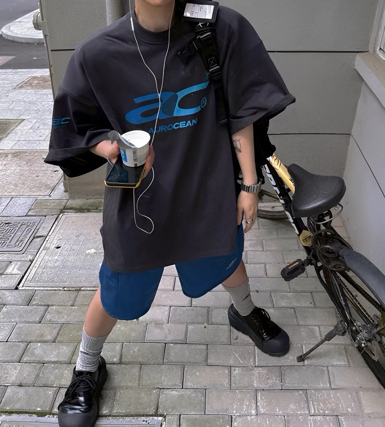 雙色 波瀾 斑駁 寬鬆 純棉 短袖