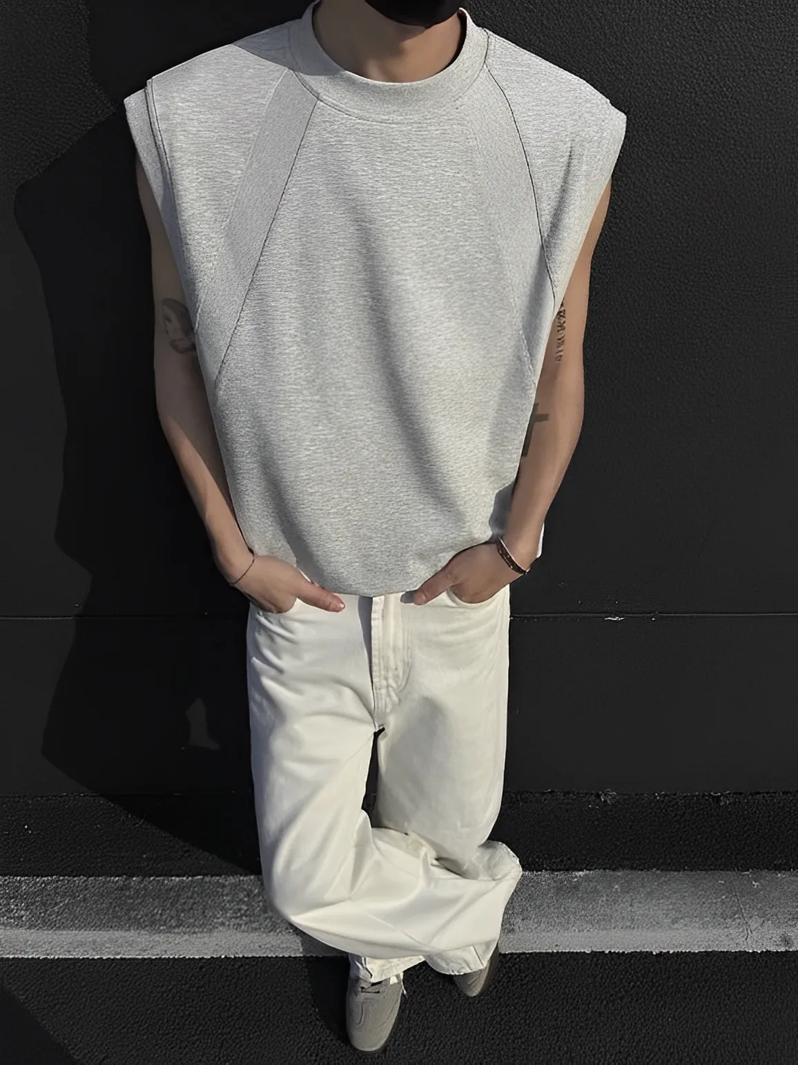 重磅 解構 拼接 無袖 cleanfit 背心