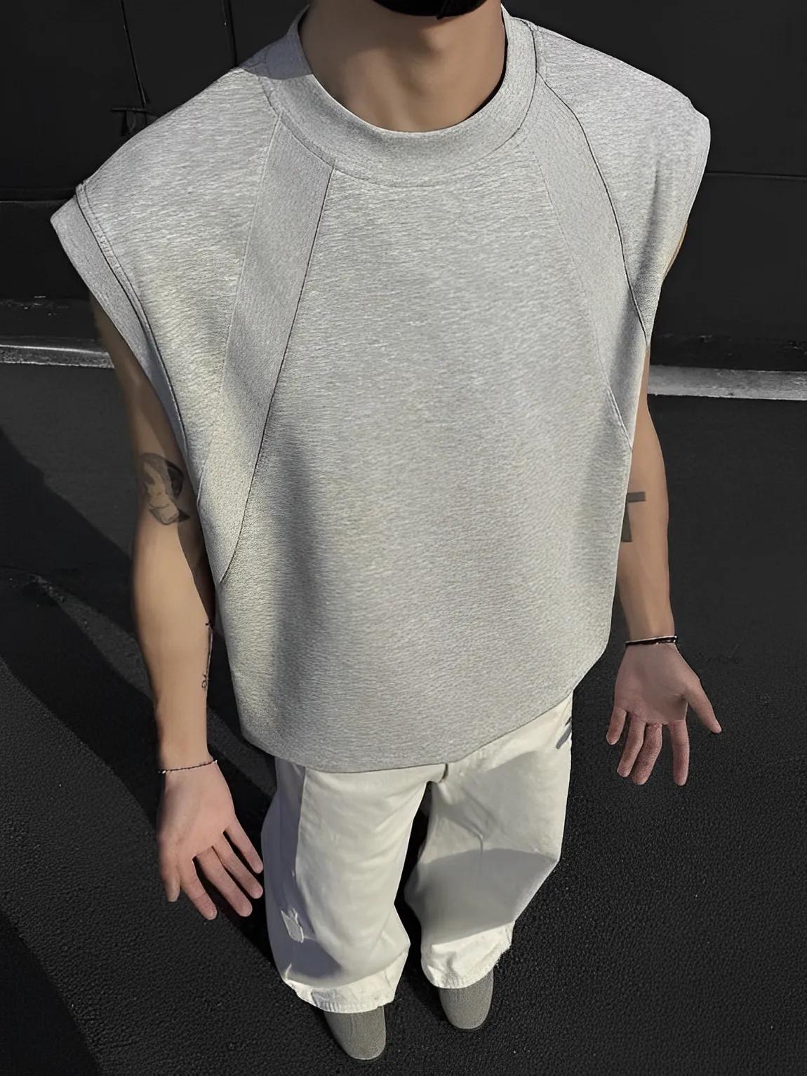 重磅 解構 拼接 無袖 cleanfit 背心