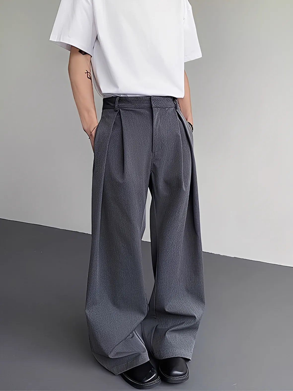 美式 cleanfit 立體 灰色 微喇叭 西裝 長褲