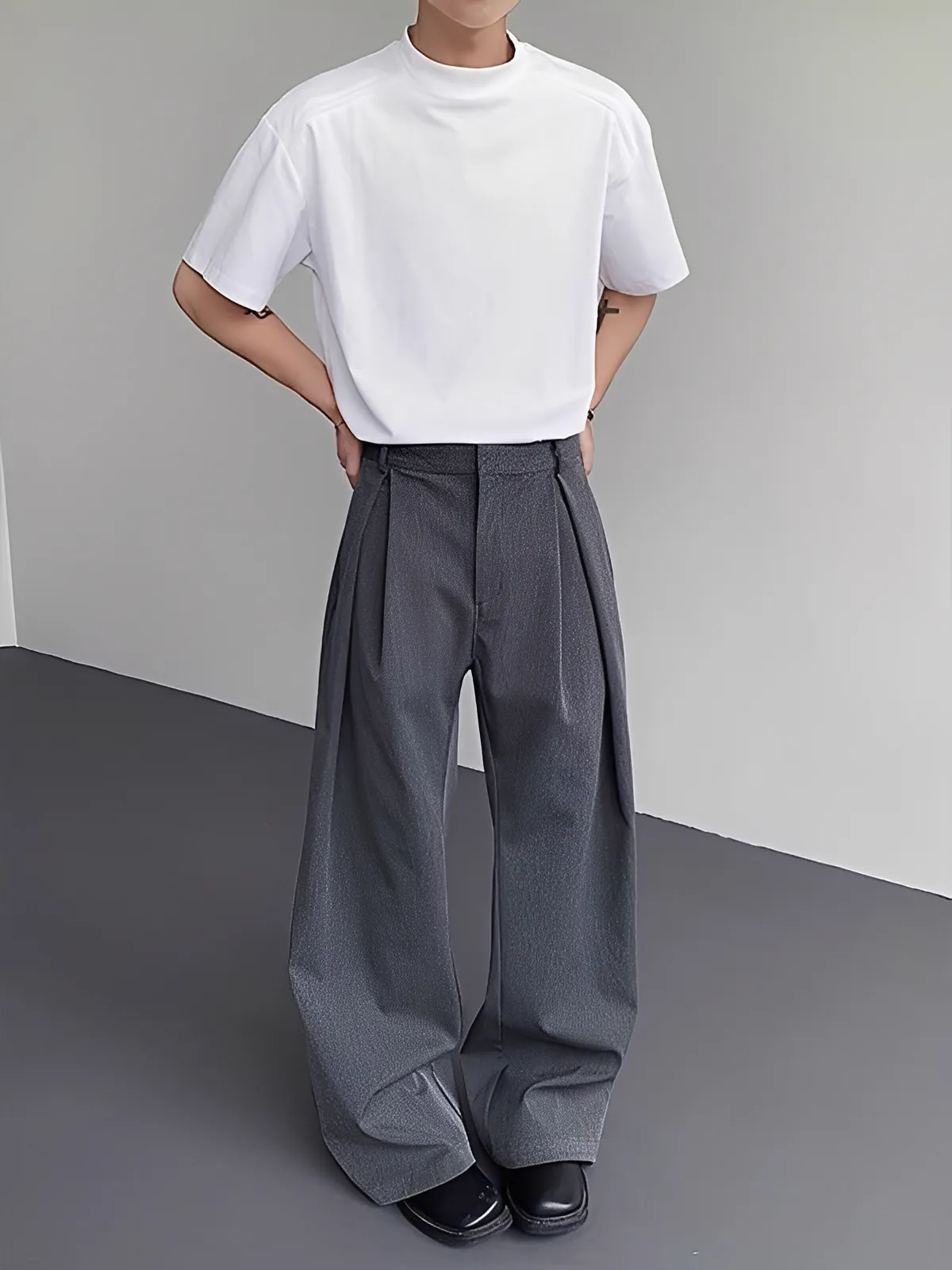 美式 cleanfit 立體 灰色 微喇叭 西裝 長褲