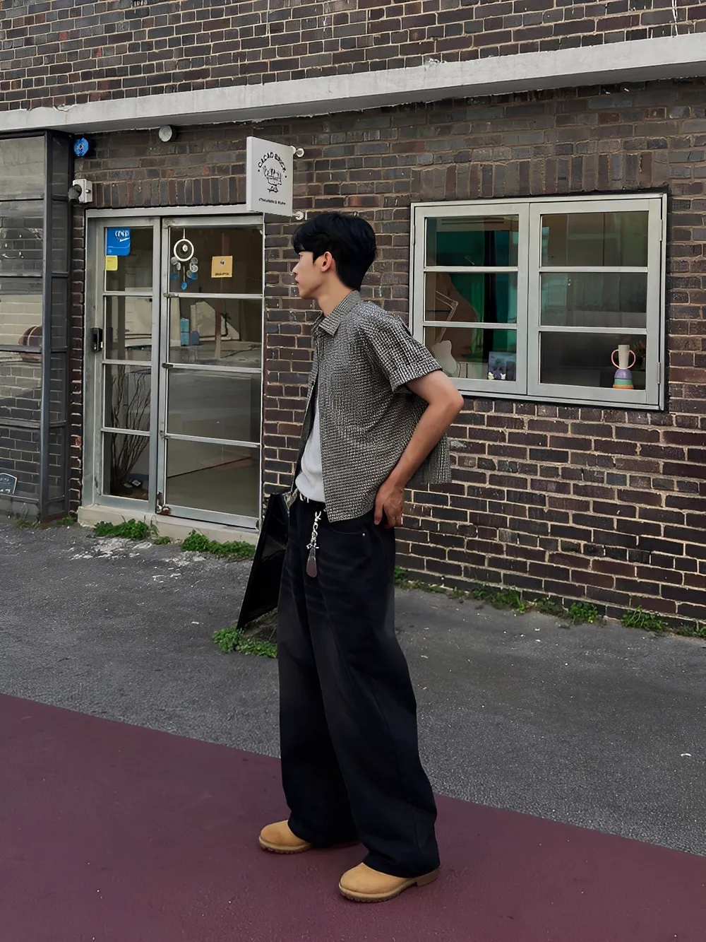 BOXY 格紋 口袋 寬鬆 短版 襯衫