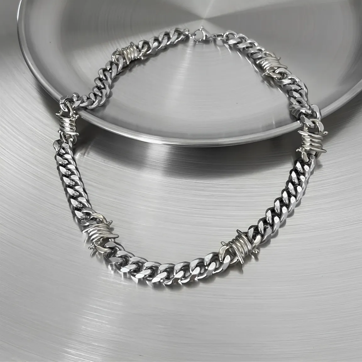 美式 荊棘 小眾 鎖骨鏈 古巴鍊 項鍊