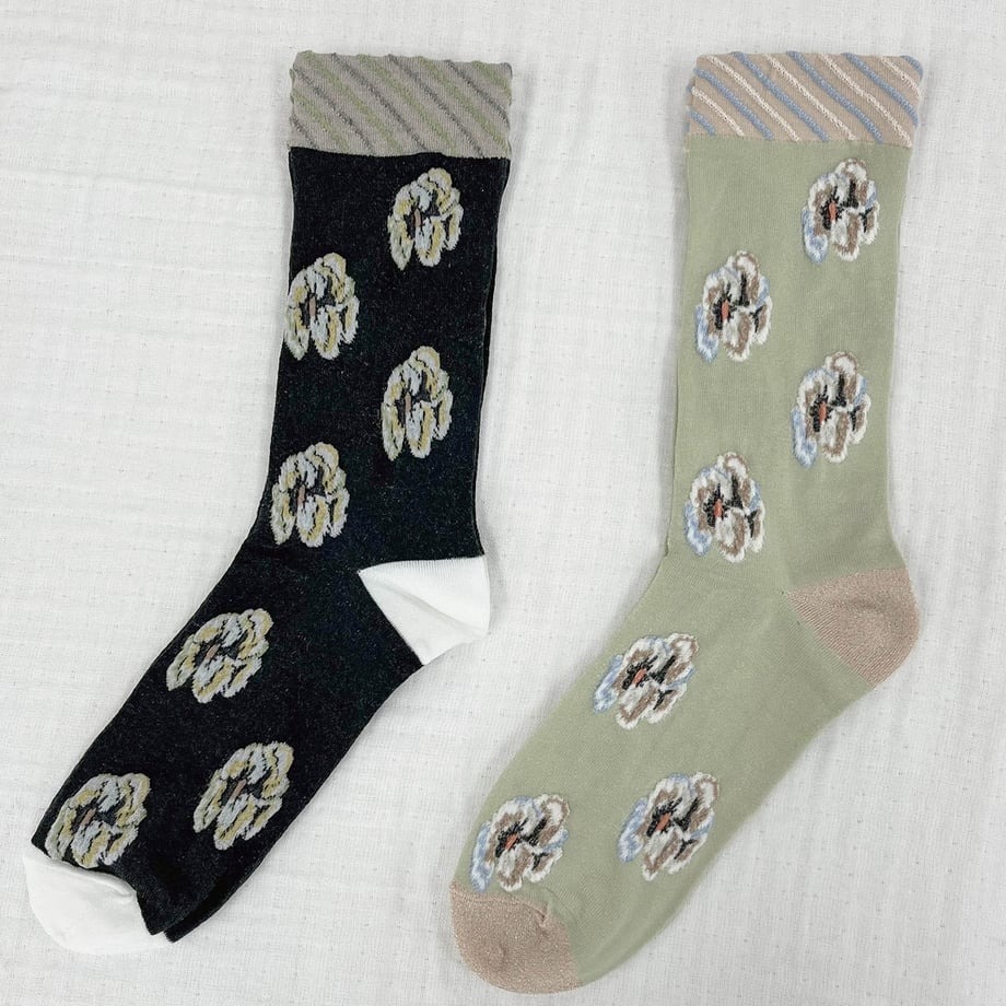 三色堇圖案短襪