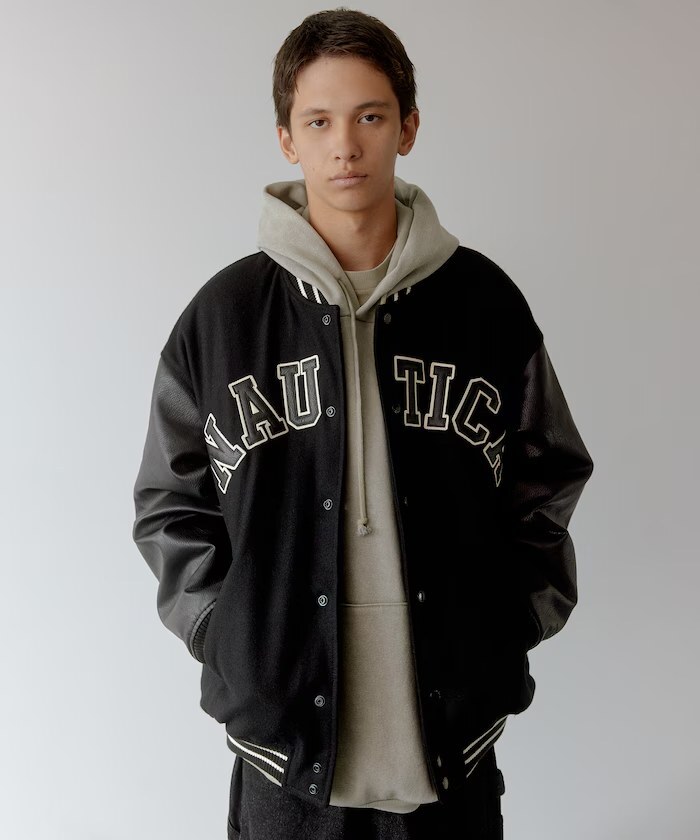 Nautica jp Arch Logo  Award Jacket 皮革拼袖外套