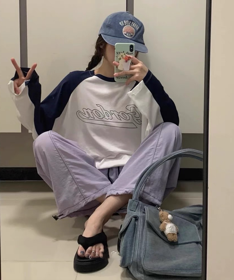 正韓ᴷᴼᴿᴱᴬ 🇰🇷日常休閒撞色寬版大學T+休閒褲