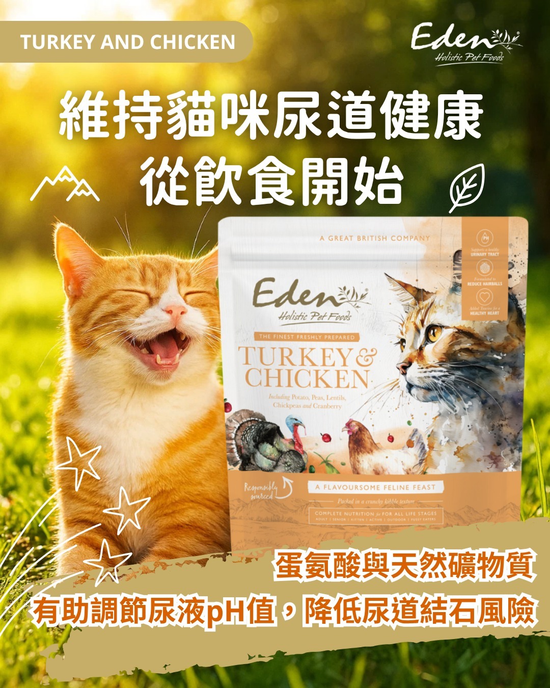 英國 Eden 鮮肉無穀 (火雞+雞肉) 全貓糧 1.5kg
