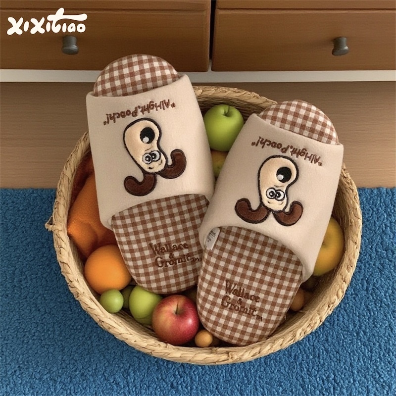 《08216》掌門狗阿高格紋棉質居家拖鞋