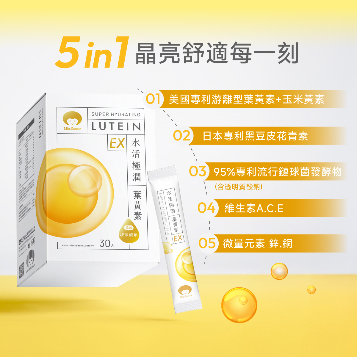 美國專利.FloraGLO®​.游離型葉黃素.玉米黃素.日本專利.黑豆皮.玻尿酸.鋅.銅.維生素A.C.E
