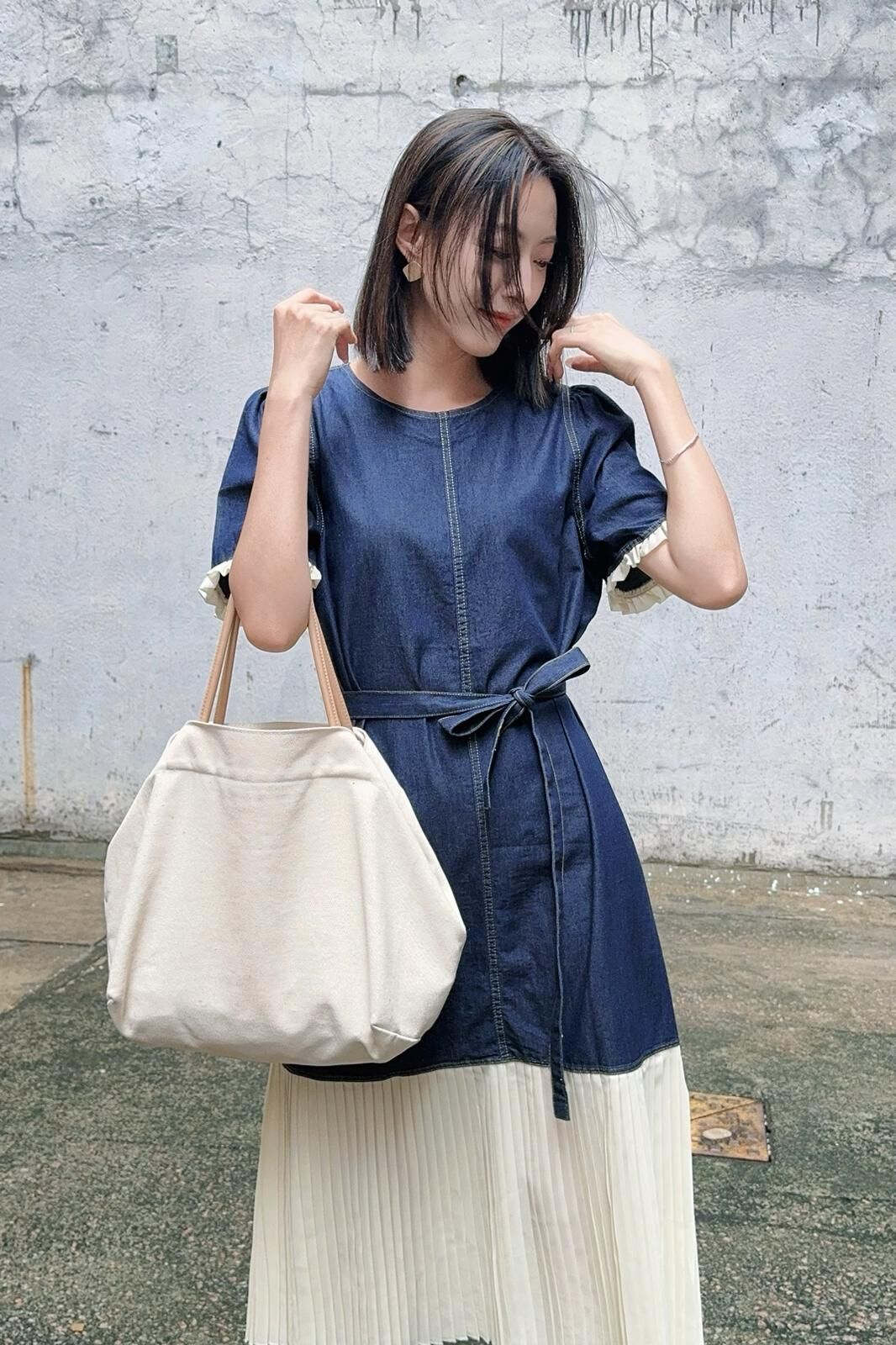 OP#7652🤍牛仔風琴連身裙