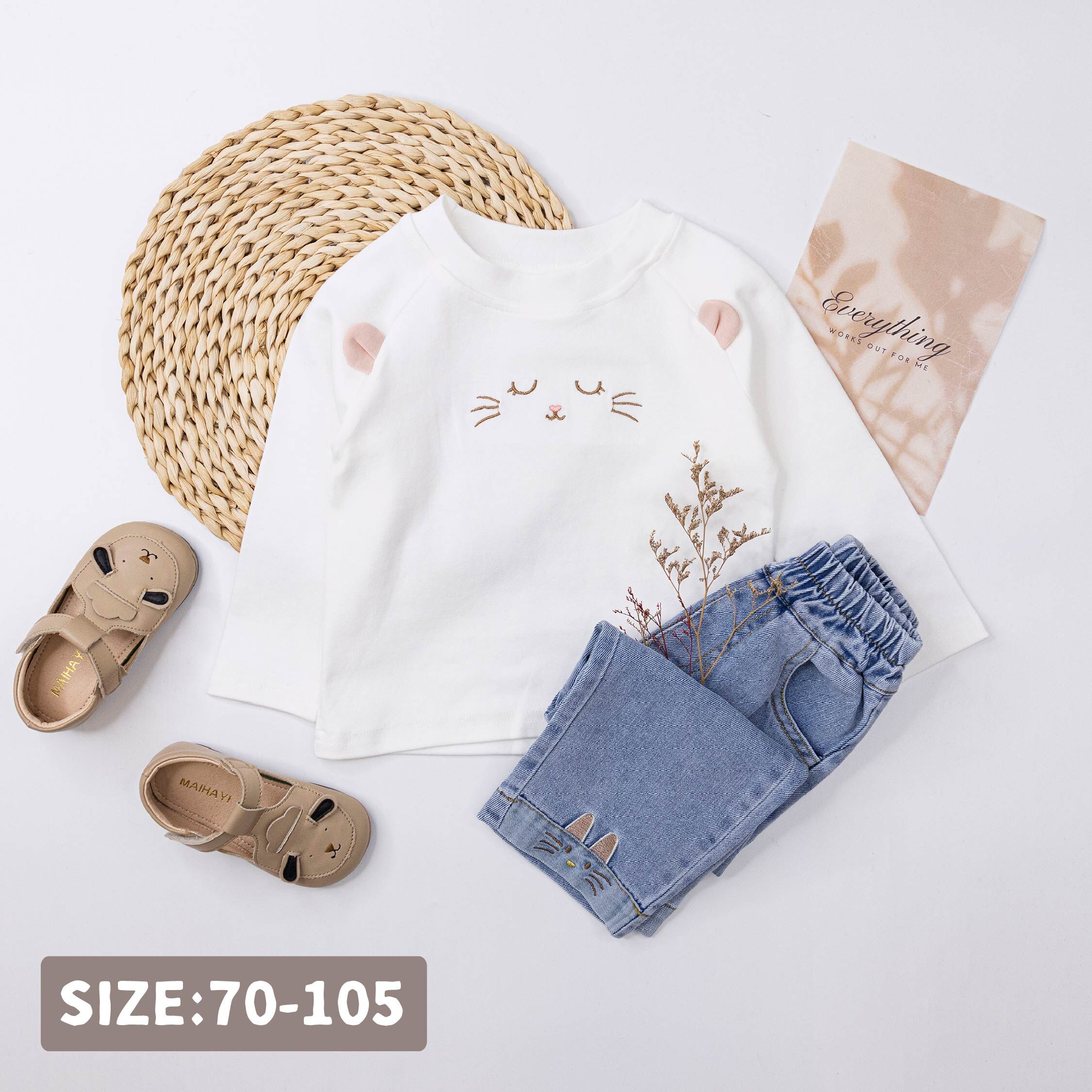 【H55305】沉睡小貓咪立體耳朵上衣/內搭衣