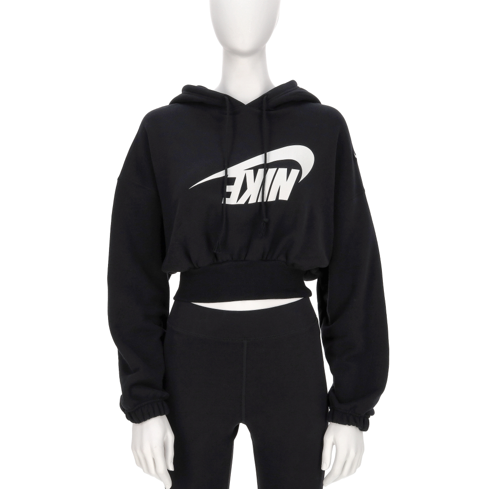 Nike OS FLC Crop PO HDY DA 女款 黑色 落肩 寬鬆 倒鉤 短版 長袖 FV7778-010