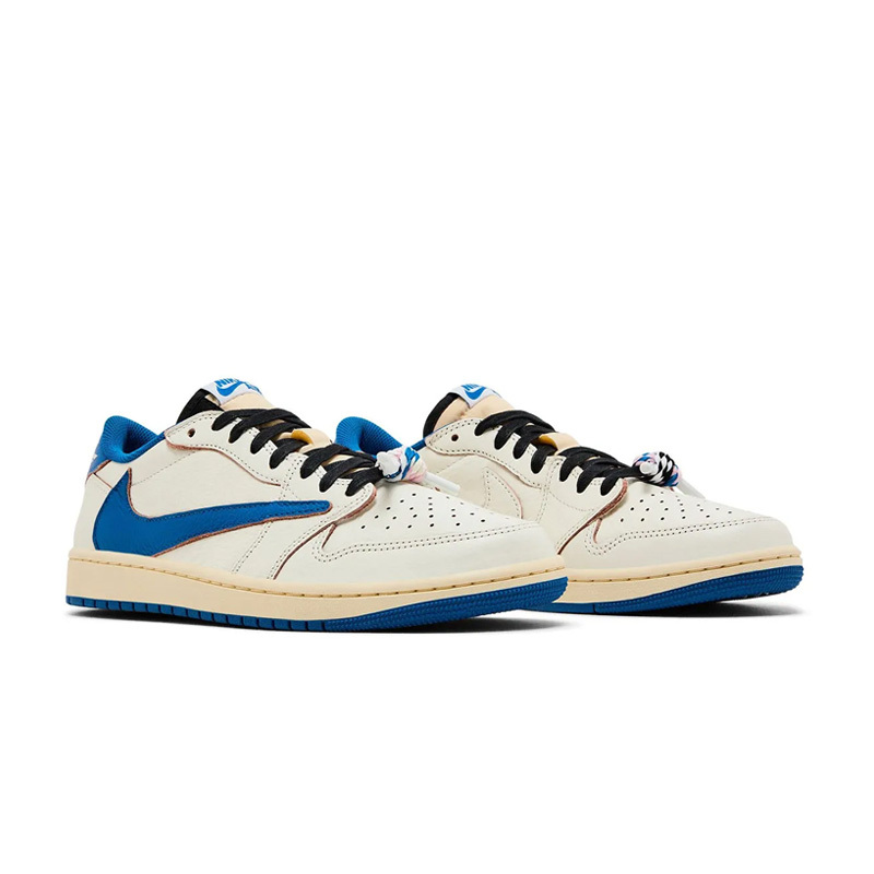Air Jordan1 Low x Travis Scott x Fragment "Sail Military Blue" 三方聯名 倒鉤 閃電 米藍 男鞋 DM7866-104 [台灣現貨]