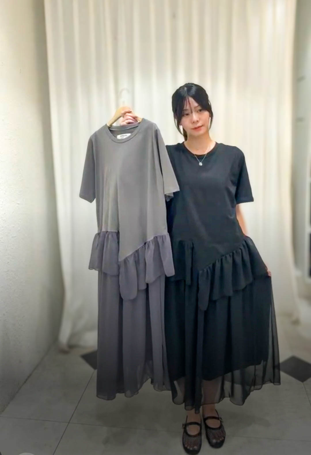 🥰PM_K8401   ▶️T-shirt拼接雪紡 洋裝 👉B:108cm W:cm H:130cm L:123cm