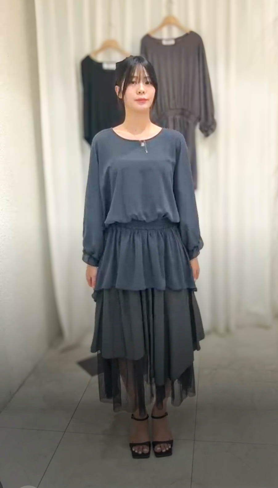 🥰PM_K8410   ▶️素面垂感 中間鬆緊 長版上衣 👉B:140cm L:78/94cm