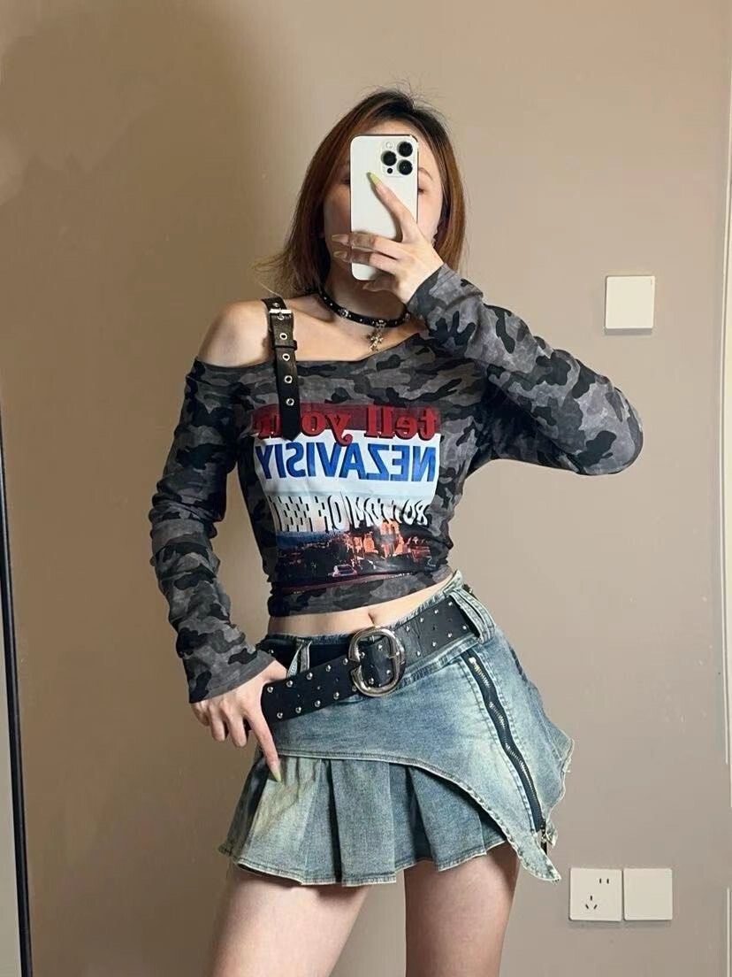 迷彩單肩短版T