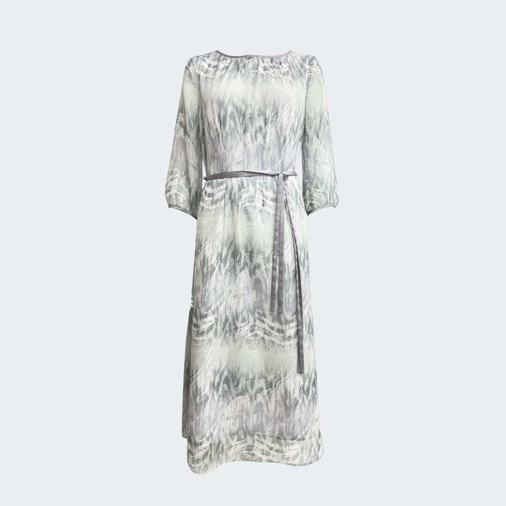 霧光水墨雪紡綁帶洋裝