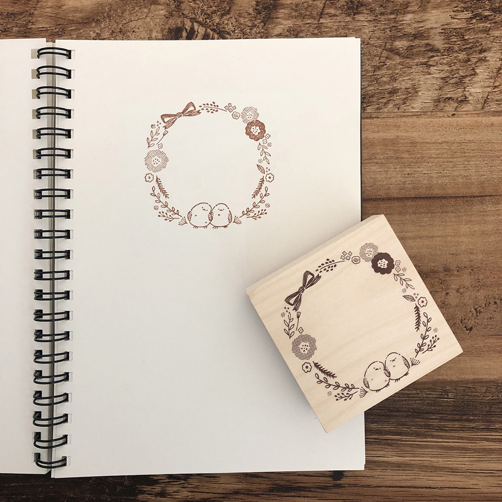 BEVERLY 方型木印章: TSW-154 長尾山雀與花環