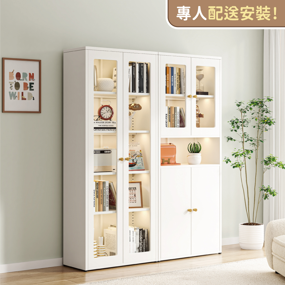 【慢慢家居】專人組裝-全碳鋼超耐重現代簡約收納櫃展示櫃書櫃 (鐵藝收納櫃 儲物櫃 鋼化玻璃櫃門)