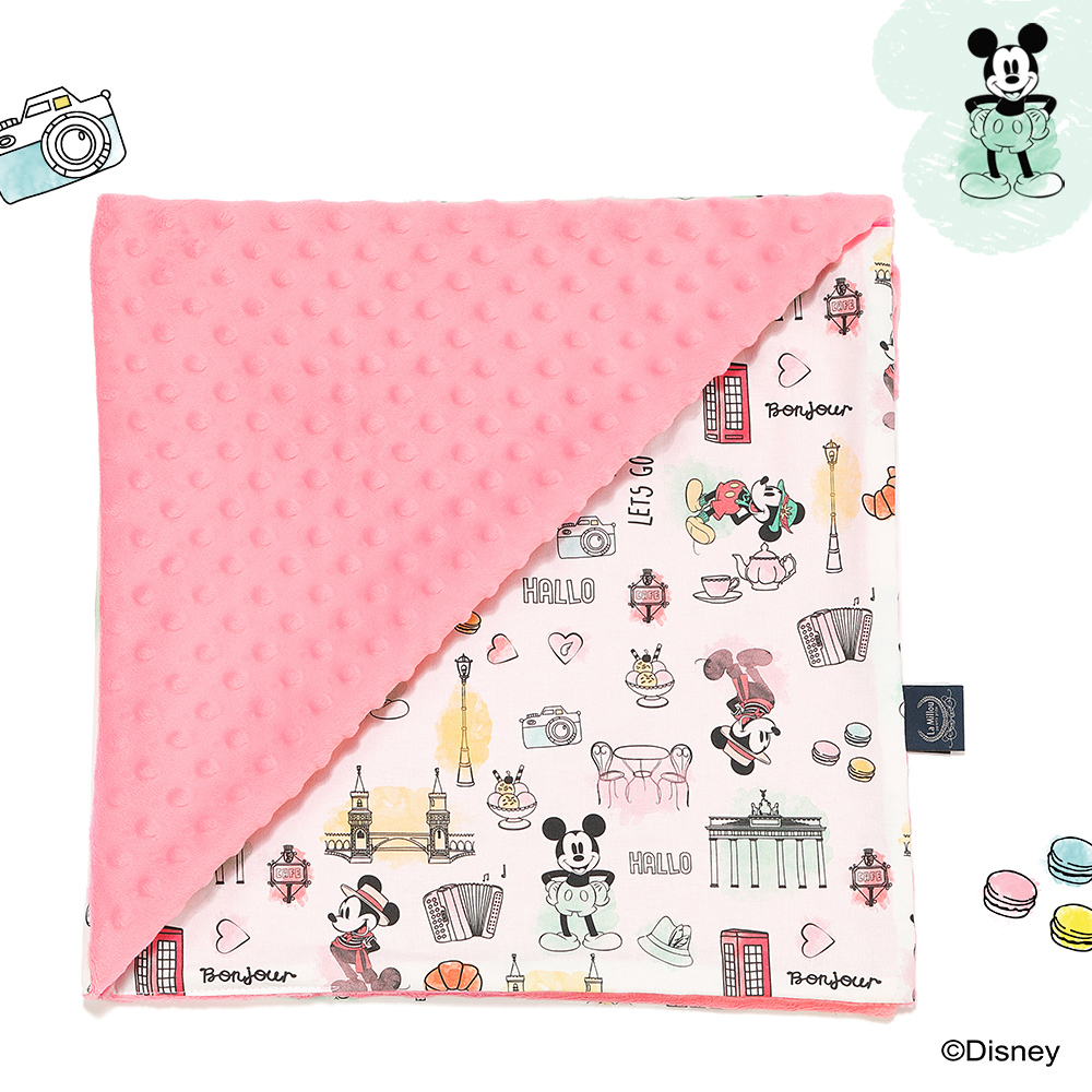 La Millou 單面巧柔豆豆毯｜米奇系列_嚮旅行篇｜夢幻珊瑚粉