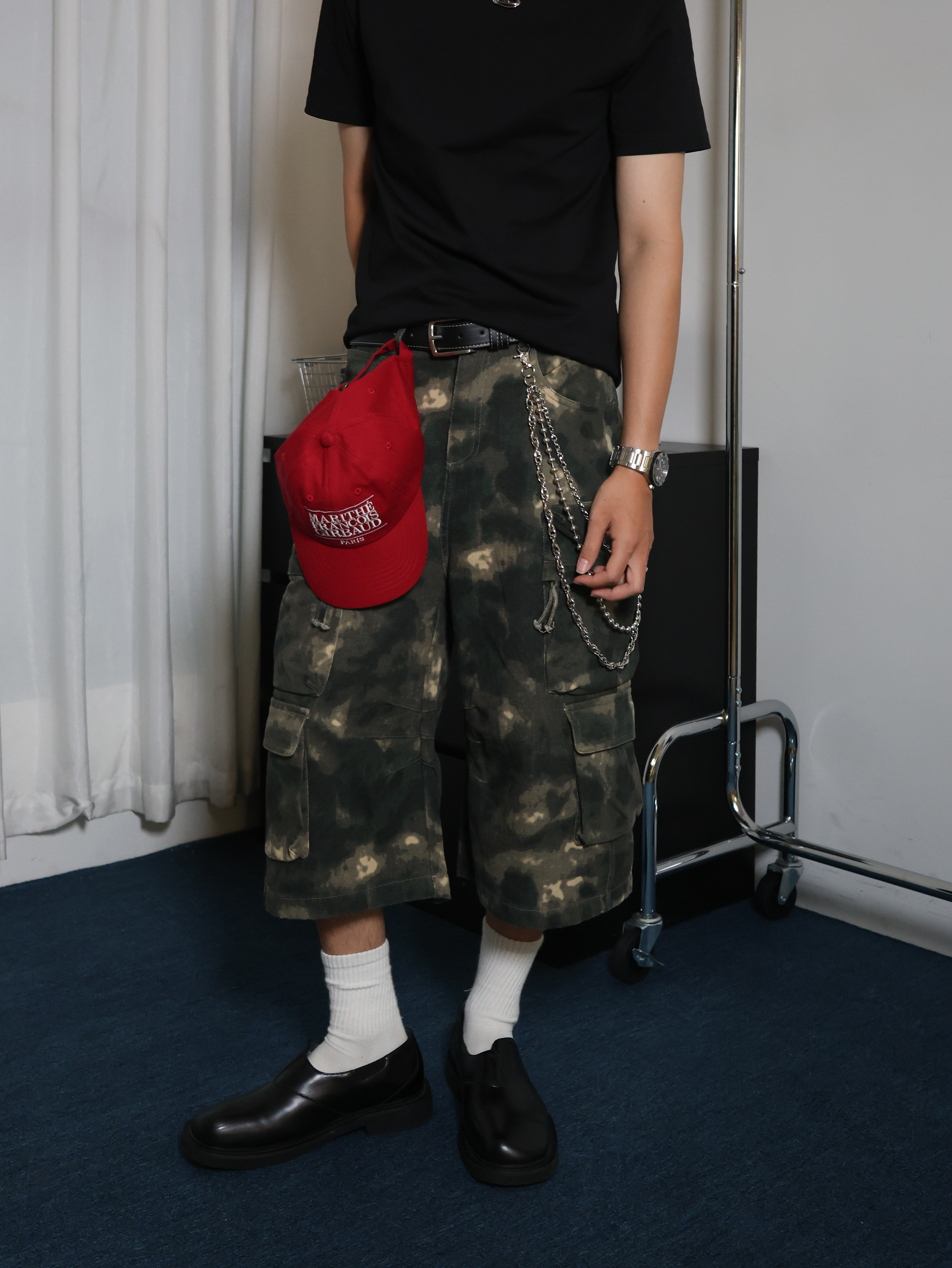 （現貨）WP080 美式潑墨雲染 側邊雙口袋 工裝七分褲