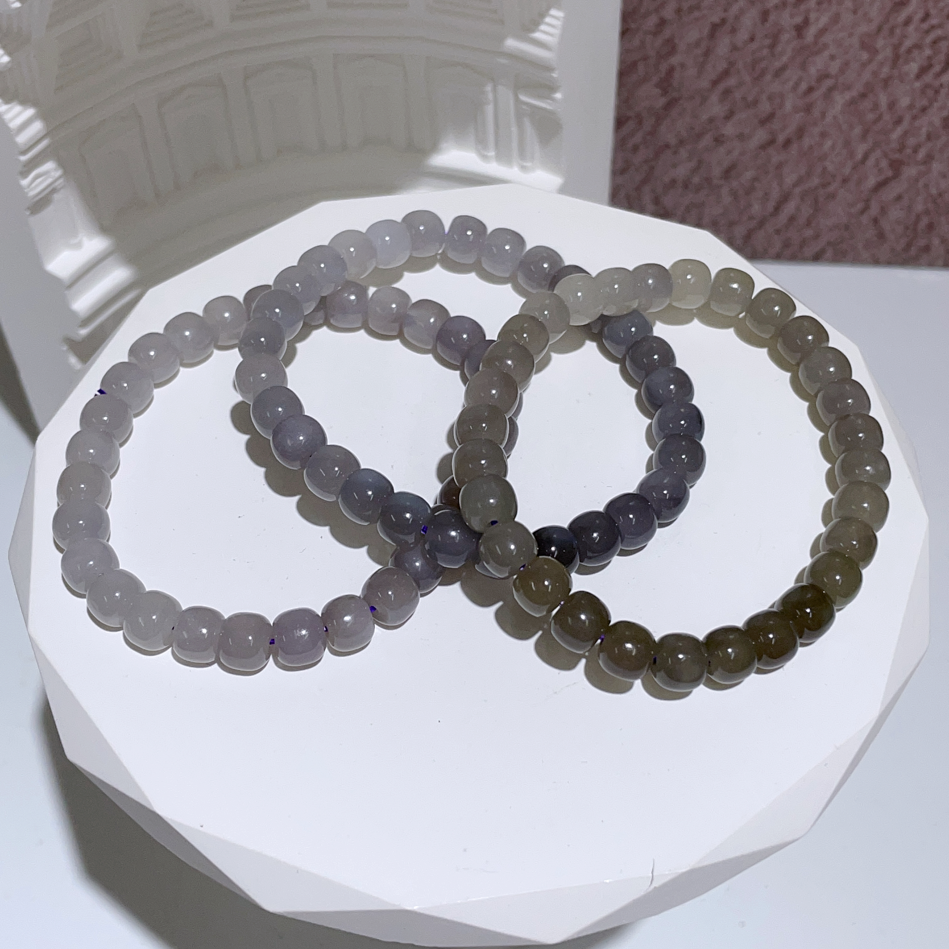 漸變灰和田玉桶珠手串 7mm