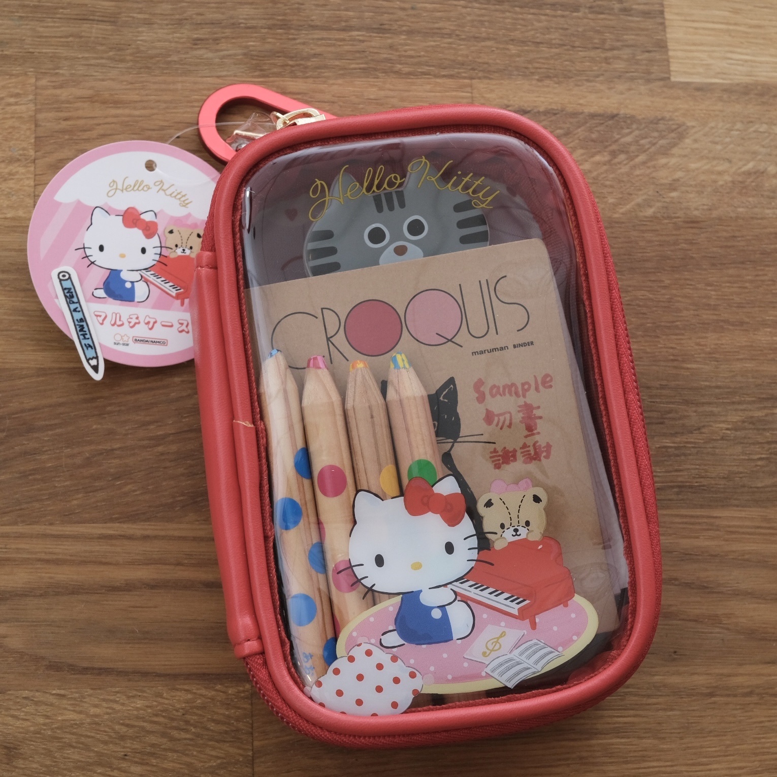 Hello Kitty 隨身萬用扣環 透明小掛包 圖騰 凱蒂貓｜SUN STAR 日本