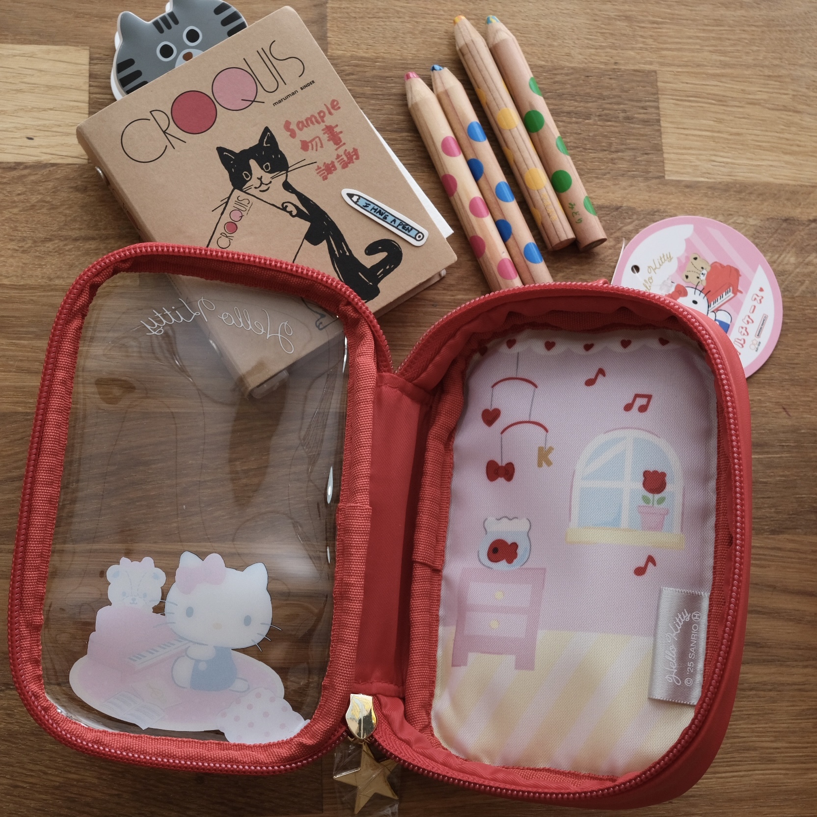 Hello Kitty 隨身萬用扣環 透明小掛包 圖騰 凱蒂貓｜SUN STAR 日本