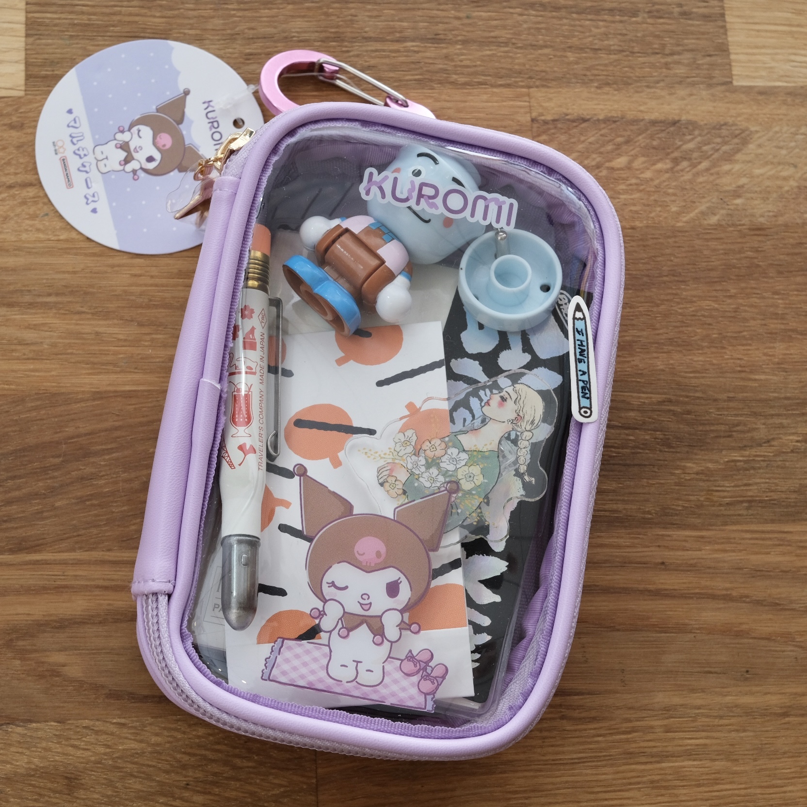 Kuromi 隨身萬用扣環 透明小掛包 圖騰 庫洛米｜SUN STAR 日本