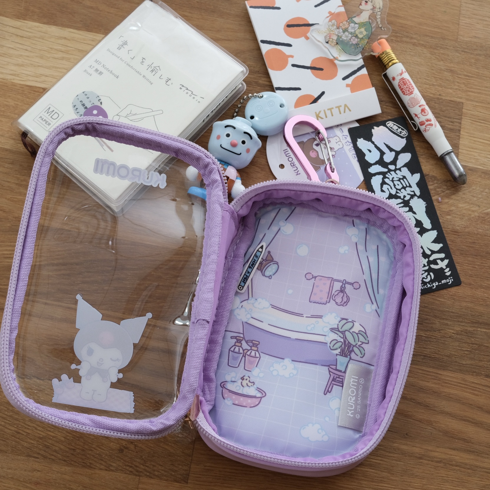 Kuromi 隨身萬用扣環 透明小掛包 圖騰 庫洛米｜SUN STAR 日本